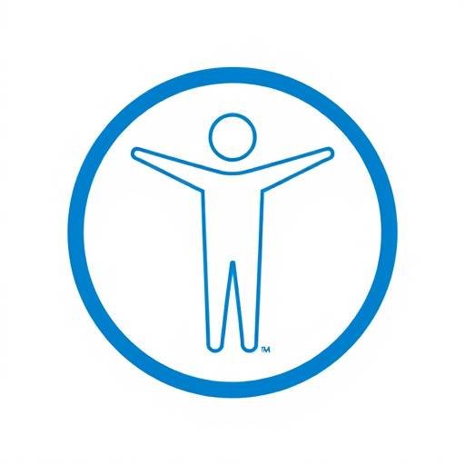 Logotipo de acessibilidade, representando uma pessoa com braços abertos em um círculo, simbolizando inclusão